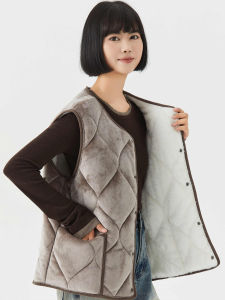 Womens Loose Fit Double-Faced Fleece Cotton Vest Warm Fluffy Inner Lining down Jacket Backless V-Neck Polyester Fiber