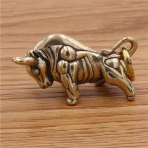 JETTING | Hot Sale Mini Retro Brass Wall Street Bull Statue Sculpture Hand Toy Gift Keychain Ornament Home Office Desk Decorative Ornament
