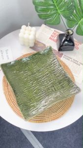 จานทรงเหลี่ยม จานสไตล์ญี่ปุ่น จานใส่ของทอด จานออเดิร์ฟ จานสีเขียวหยก ขนาด 8.25 นิ้ว