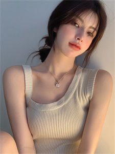 Asymmetric Knitted Crop Top Womens Summer Outerwear Shoulder Bared Sleeveless Vest Design Sensation Casual Commute Style