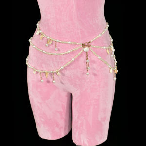 Resort FashionBeach Party Imitation Pearl Bra Waist Skirt Conch Sea Star Shell Pendant Accessories Ladies Bikini Body Chain