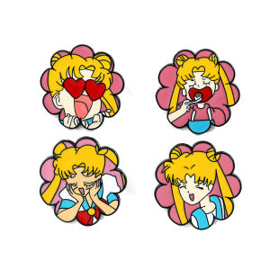 Bandai | 4 Chiếc Thủy Thủ Mặt Trăng Anime Men Pin Thổ Cẩm Dễ Thương Tsukino Usagi Huy Hiệu Kim Loại Trang Sức Cho Quần Áo Ba Lô Phụ Kiện Cosplay Quà Tặng
