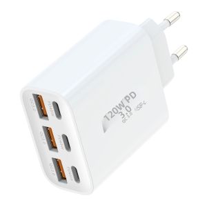 Bộ Sạc USB C 6 Cổng PD 120W Bộ Sạc Nhanh 3.0 Type-C Bộ Sạc Nhanh Cho iPhone Samsung Xiaomi Huawei - Trạm Sạc Để Bàn