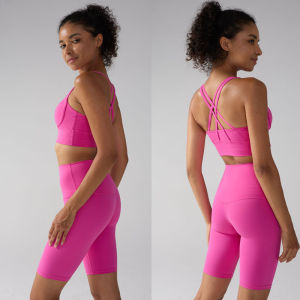 2 Piece Womens Yoga Gym Sports Clothes Set Cross Back Bra Top with High Waist Shorts Fitness Running Workout Tracksuit👚👚