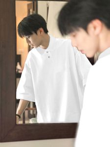 Áo Thun Polo Tay Ngắn Màu Trắng Pure White Dành Cho Nam Mùa Hè 2024 Dáng Rộng Thoải Mái Thường Ngày Bằng Polyester