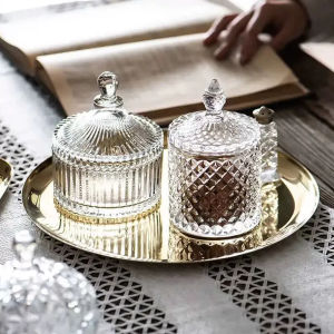 Wisell ถ้วยแก้ว+ฝาปิด ถ้วยแก้วคริสตัลพร้อมฝาปิด ถ้วยผอบ สไตล์ยุโรป Crystal glass jar