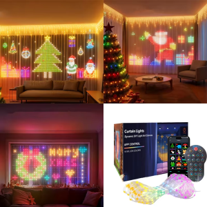 APP Remote-Controlled Dynamic Text Pattern Decorative Lights 400-LED String Lights Christmas Holiday Smart Curtain Lights