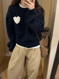 หลวม แขนยาว ผู้หญิง เสื้อสเวตเตอร์ถัก สีฟ้า โอเวอร์ไซส์ แบบสั้น ฤดูใบไม้ร่วง ฤดูหนาว แจ๊กเก็ต ใส่สบาย ย้อนยุค ขี้เกียจ แฟชั่น