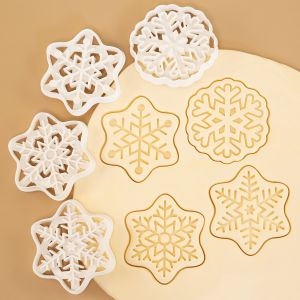 4 Pcs Christmas Snowflake Cookie Cutter 3D Pressed Biscuits Pastry Fondant Cheese Baking Mold for Christmas Tree Decorations
