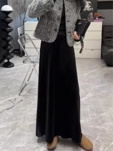 Chic Velvet A-Line Skirt Soft Draping Midi Womens Skirts Korean Style High Waist Straight Cut Thickened Long Pure Color