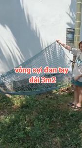 Kèm 4m Dây - Võng lưới đan tay dài 2m8 chất liệu dây dù bền chắc loại to rộng đan bởi 46 cặp dây dù chắc chắn tải trọng cao - Võng