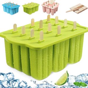 Popsicle Moulds ซิลิโคน 12 ชิ้นถาด Popsicle สําหรับตู้แช่แข็งโฮมเมด Ice Cream Popsicle Moulds 50 ชิ้น Popsicle Sticks