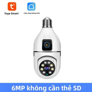 Camera Thông Minh Tuya 6MP E27 WiFi Camera Kép AI Theo Dõi Chuyển Động Người Báo Động Bằng Giọng Nói Đàm Thoại Hai Chiều Giám Sát Trong Nhà Ngoài Trời Tích Hợp Đèn Bulb Với Màn Hình Kép