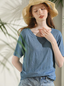 Miccbeirn | Miccbeirn Womens Pure Linen Short Sleeve Knitted Texture T-Shirt Summer Casual Style Round Neck Top Simple Fashion Trend