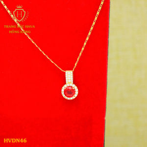 Dây Chuyền Nữ Vòng Cổ Nữ Mặt Đính Đá (Màu Đỏ) Titan Xi Mạ Vàng Thật 10k 18k 24k Cao Cấp (Không Bị Đen) - Trang Sức Hava Hong Kong Phong Cách Thời Trang