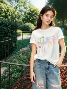 INMAN | White Bow Tie Printed Round Neck Tshirt