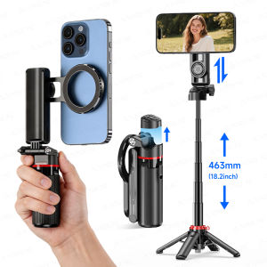 Magnetic Mini Selfie Stick Tripod for Cellphone with Extension Rod Wireless Remote Fill Light Option for Smartphone Vlog Shoot