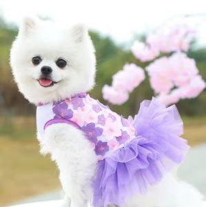 HATELI ชุดเดรสสุนัขลายดอกไม้กระโปรงแมวลายดอกชุดเจ้าหญิงกระโปรงสัตว์เลี้ยงสำหรับฤดูใบไม้ผลิฤดูร้อนปาร์ตี้งานแต่งงานวันหยุดวันเกิดเสื้อผ้าเสื้อผ้าเสื้อผ้าเสื้อผ้าสำหรับแมวซักได้ชุดกระโปรงสำหรับลูกสุนัข