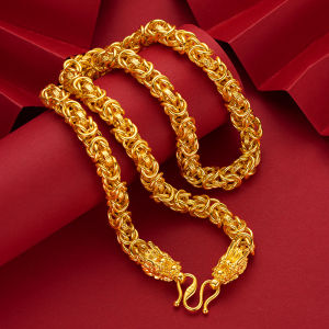 Pure Gold Plated Dragon Bone Necklace Smooth Surface Sand Gold Head Pattern Fashionable Trendy Jewelry Necklace for Women