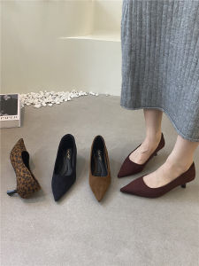 Pointed Toe High Heels Velvet Surface Slim Heel Work Shoes for Women Korean Style Fashion Single Shoes Comfortable Grandma Shoes