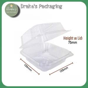 Drakes Packaging Trigem Square & Rectangle Plastic Clamshell - 10 Pieces Transparent Food Containers