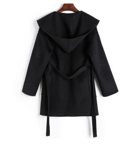 Womens New Arrival Cashmere Outwear Short Autumn and Winter Classy Belt Woolen Outwear Hooded Double-Faced Woolen Goods Cape Coat Thickened