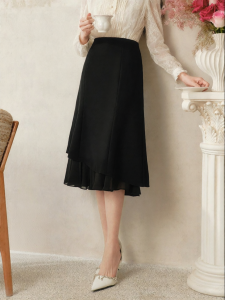 Koradior | High Waist A-line Versatile Skirt Black