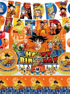 Bạt Tiệc Dragon Ball Z Goku Bánh Trang Trí Bong Bóng Cờ Chủ Đề Bàn Tiệc Phim Hoạt Hình Trang Trí Không Khí Phổ Thông
