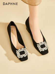 Daphne French Style Chunky Heel Womens Shoes Spring Autumn Square Head Pearl Buckle Shiny Leather Fashionable Single Shoes