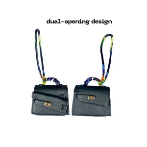 Candy Color Detachable PU Leather Earphone Case Pouch Bag Charm Double-Sided Swivel Lock Metal Clasp Keychain for AirPods.