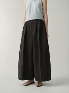 INSIS FEMME | Dense Color Woven Linen Cotton Summer New Chinese Style Relaxation Arc Wide Leg Pants