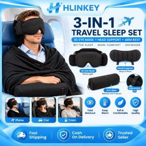 HLINKEY Adjustable 3-in-1 Travel Rest Set M L Size Polyester Sleep Mask Headrest Wrap Blanket Ergonomic Neck Support For Adults Kids