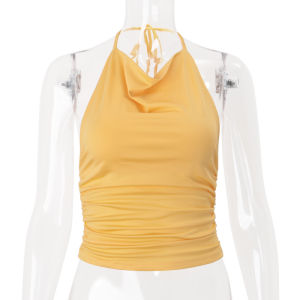 Áo Sơ Mi Nữ Dáng Ôm Xếp Ly Thường Ngày Cổ Tròn Tay Ngắn Màu Trơn Chất Liệu Khác Dài 30cm Mùa Thu 2025