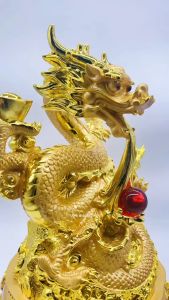 Luckycharm168 Feng Shui 2024 Chinese Zodiac Dragon with Cornucopia Money Coin Statue Decoration for Wealth Luck