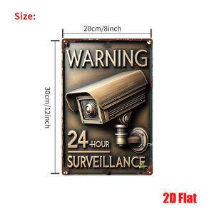 CIFbuy | 2D Metal Sign Vintage 24hr Surveillance Camera Decor 1 Pack Square Tin Plate 8x12 Inch Wall Art for Home Bar Garage Club Restau