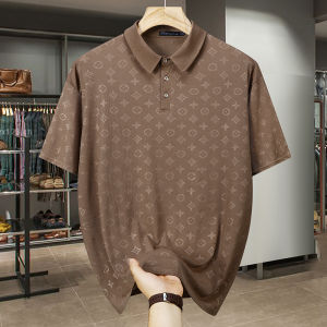 Extra Large Size Mens Polo Shirt Ice Silk Loose Fit Short Sleeve T-Shirt Summer Slimming Effect Turn-down Collar Casual Top