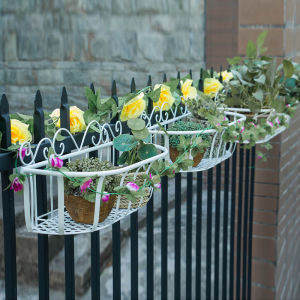 European Style Iron Art Balcony Office Hanging Flower Pot Rack Plant Stand Metal Craft Welding Frame Structure Artistic Style