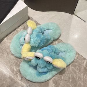Cute Plush Cross Slip-On Slippers Womens Flat Bottom Indoor Outdoor Wear Casual Style Short Fur Lined Slipper Shoes