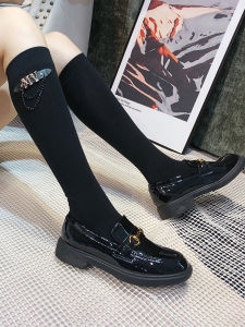 Loums Dark Chain ถุงเท้าหลอดสูง สีดำ ผ้าฝ้าย Moisture Wicking Jk ถุงเท้าขาสําหรับสาวเข่าสูงถุงเท้าท่อตลอดทั้งปี