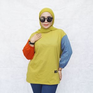 [NEW PRODUK] ATASAN WANITA MODEL OVERSIZE KOMBINASI 3 WARNA TANGAN KERUT /DINARRY/XVLORE