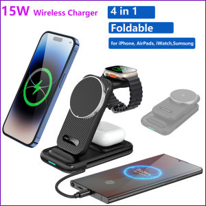 4 in 1 Foldable Magnetic 15W Wireless Charger for iPhone 14 13 12 Pro Max Portable Wireless Charger For Apple Watch 7 6 5 4 3 2 SE AirPod 3