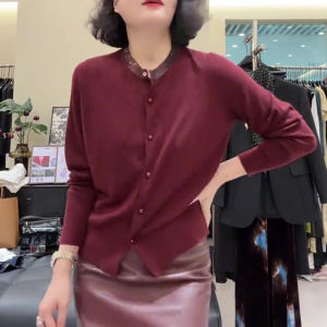 UYFY | Red Heavy Duty Rhinestone Round Neck Knitwear Womens Casual Long Sleeve Top Autumn New Style European Large Size Fashionable