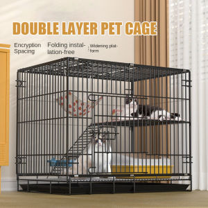 Large Pet Cage with Poop Tray Collapsible Bold Anti-bite Heavy Duty Foldable Dog Cage