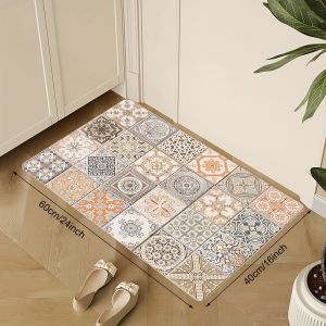 VIKAMA Vintage Ethnic Style Rug - Non-Slip Machine Washable Kitchen Floor Mat - Laundry Room Rug - Home Decor