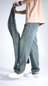 Nam Vải Lyocell Quần Jean Mềm Mại Drape Xuân Hè Mỏng Quần Denim Ống Rộng Thoải Mái Thường Ngày Quần Rộng Giữa Eo
