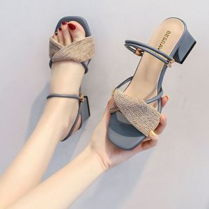 One shoe two wear sandals for women 2025 summer ladies high heels fashionable and versatile outdoor thick heel sandals