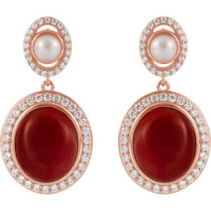 TH | Natural Red Agate and Pearl Earrings Silver