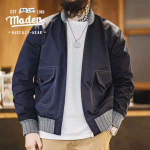 Maden thương hiệu nam thanh niên 2025 mùa xuân mới Mỹ Retro A1 áo khoác phi công máy bay ném bom màu tương phản ngắn chắp vá Áo khoác bóng chày
