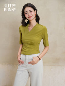 Cross Neck Tencel Short Sleeve T-shirt