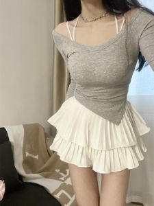 Váy Ngắn Xếp Ly Cạp Cao Màu Trắng Phong Cách Ngọt Ngào Cho Nữ Mùa Thu Váy Ngắn Xếp Ly Kiểu Bánh Sinh Nhật Chống Ánh Sáng